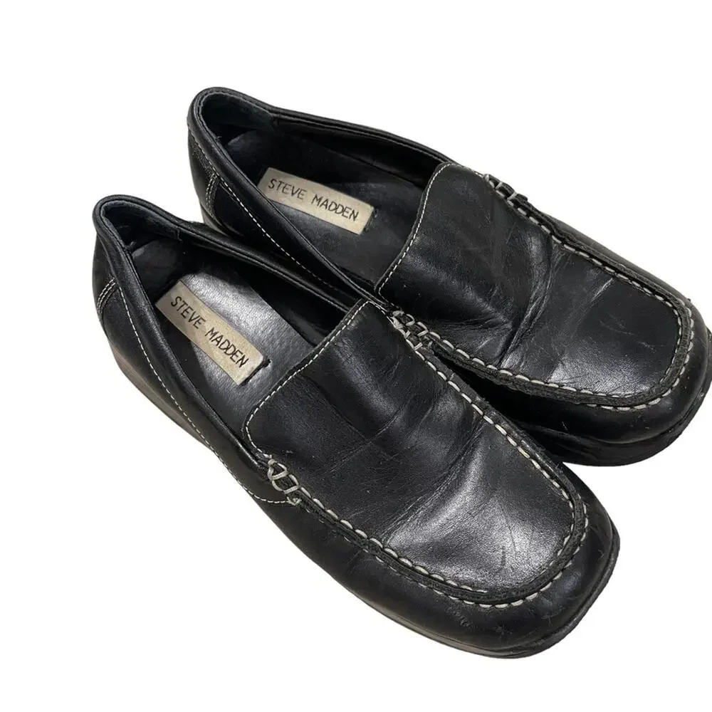 Vintage Y2K Steve Madden Black Platform Chunky Heel Shoes 6.5